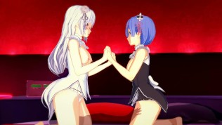 Re:Zero Emilia X Rem Threesome 3D Hentai