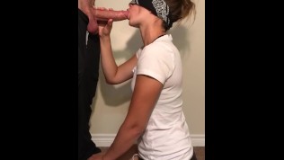 Blindfolded wife sucks huge mystery cock and loves it
